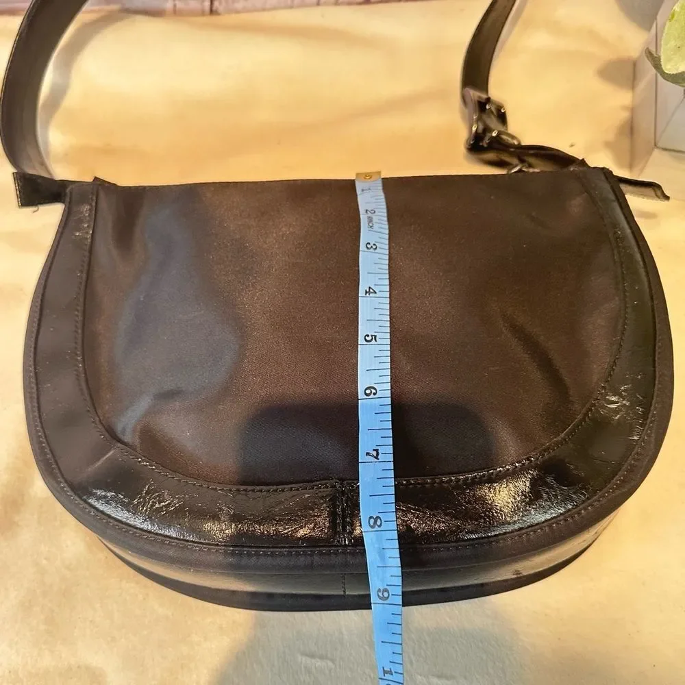 Coccinelle Black Leather and Nylon 3 Compartment Zip Shoulder Bag Made in Italy